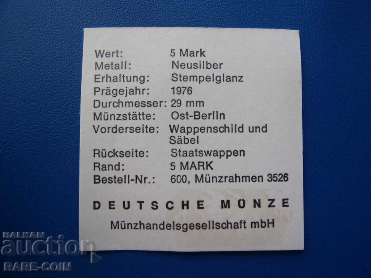 Livrarea RS(43) GDR 5 Timbre 1976 cu certificat UNC Rare