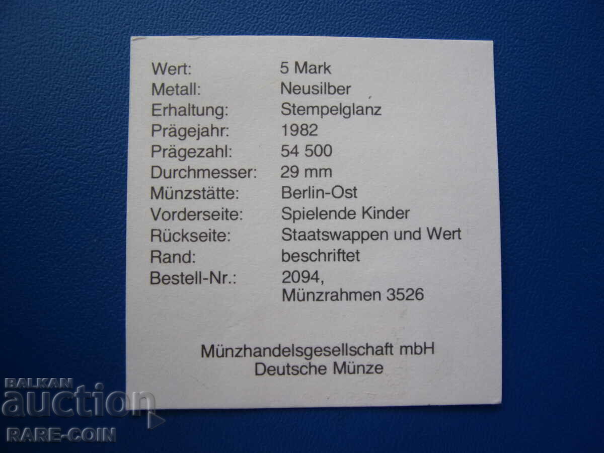 Livrarea RS(43) GDR 5 Timbre 1982 cu certificat UNC Rare