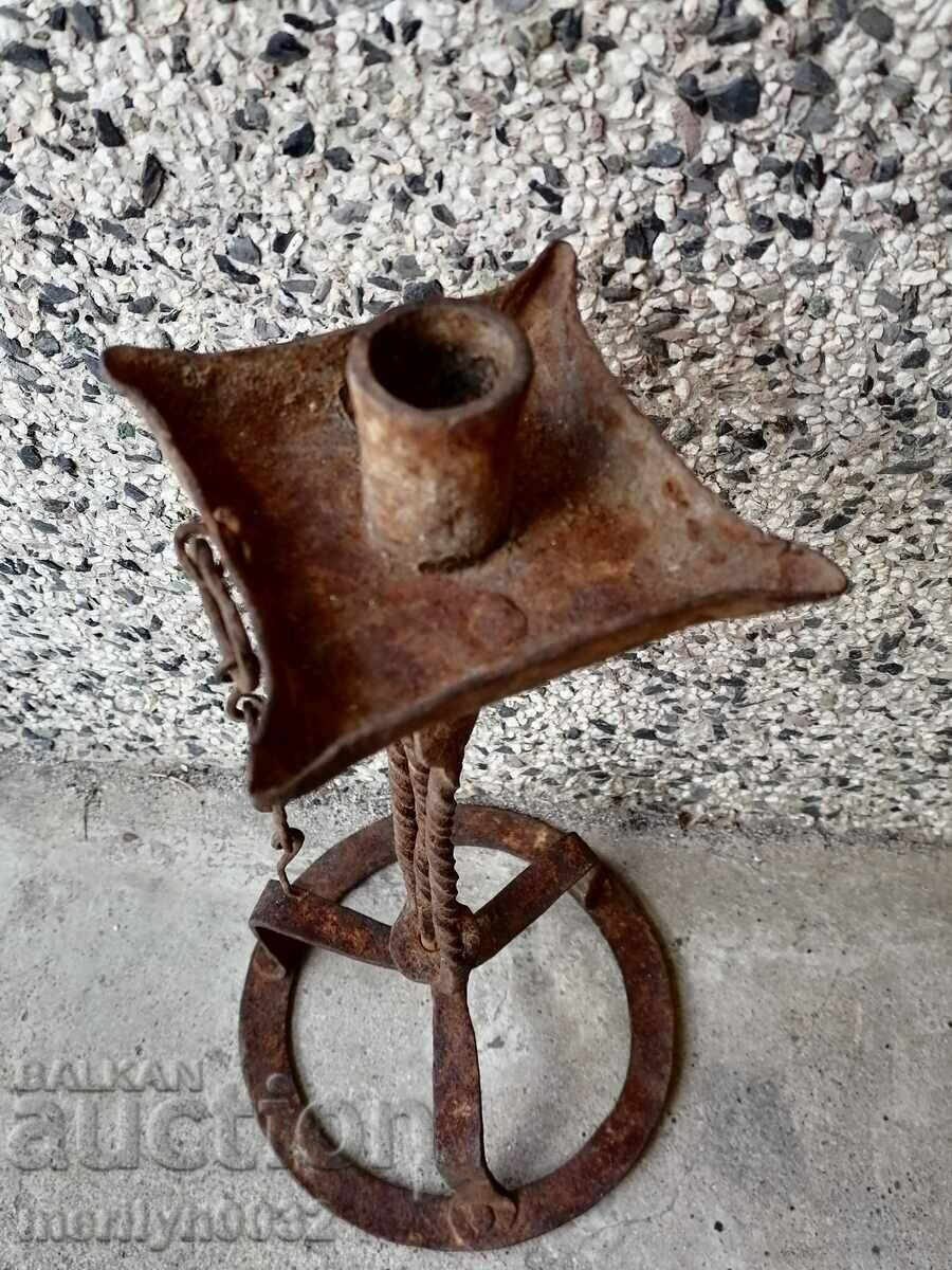 Ancient Candlestick 18th Century Wrought Iron Lamp Primitive - 6 Ancient Candlestick 18th Century Wrought Iron Lamp Primitive - 6