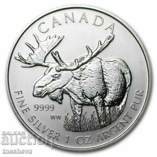 SILVER -1 OUNCE -5 DOLLARS CANADA - 2012 -UNC
