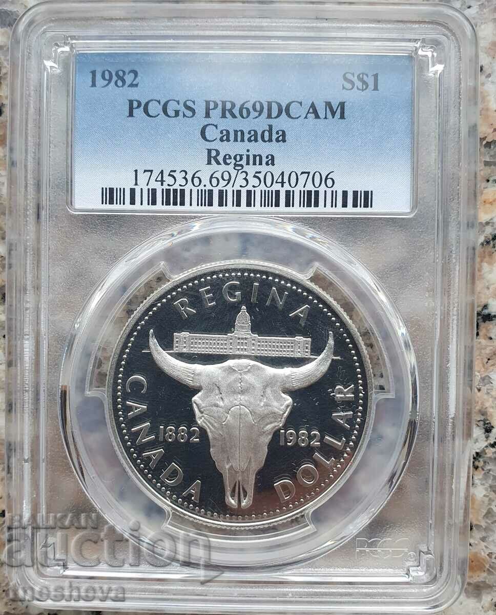 1 DOLLAR CANADA 'REGINA' -1982 -PROOF CERTIFICATE- PCGS -69