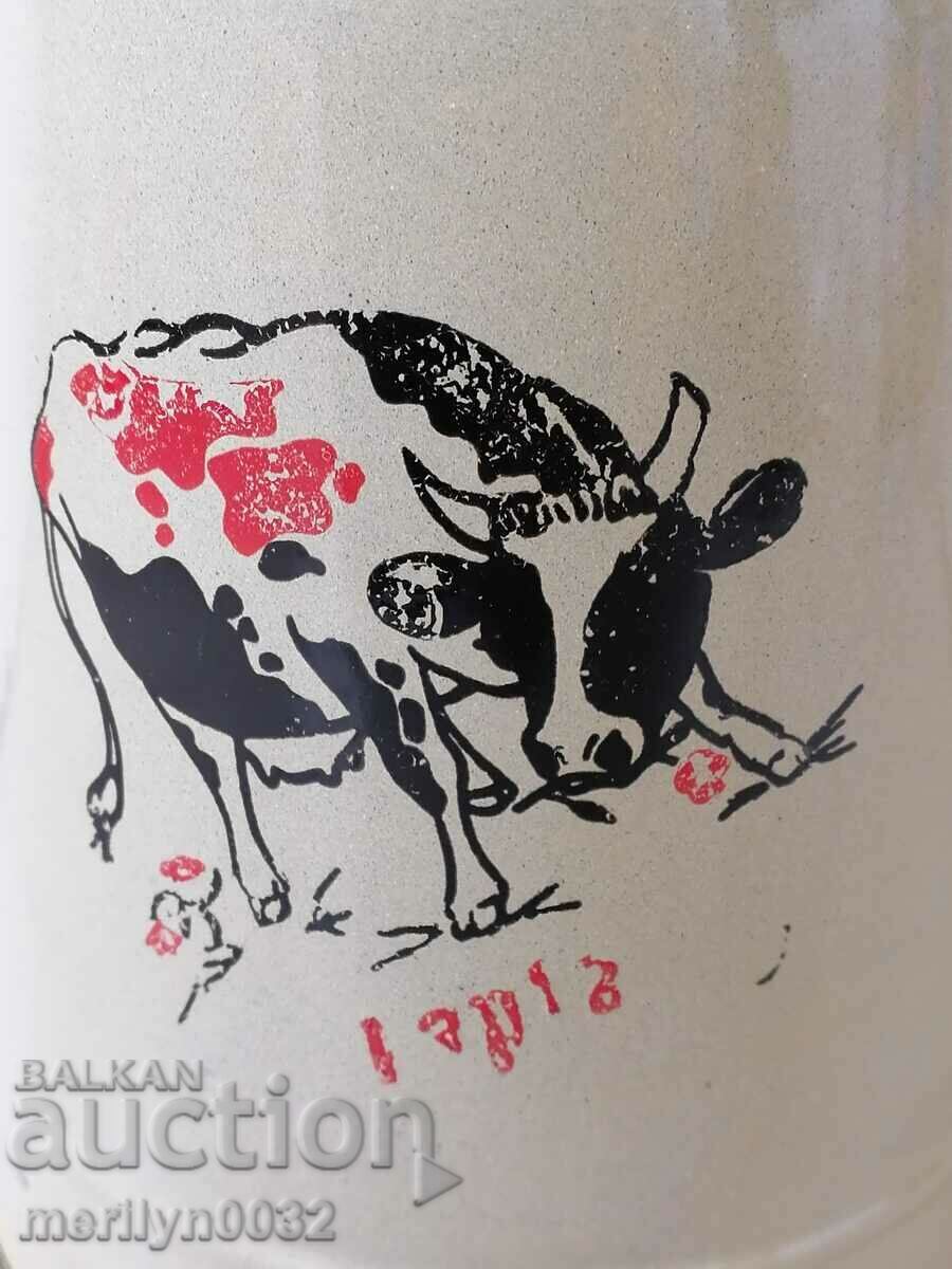 Auction Enamel juice jug with lid, milk jug, hand painted vessel Auction Enamel juice jug with lid, milk jug, hand painted vessel