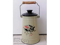 Enamel juice jug with lid, milk jug, hand painted vessel
