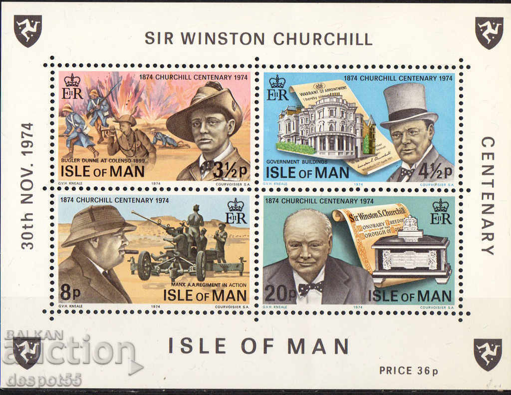 1974. Insula Man. Jubileu - Sir Winston Churchill. Bloc.