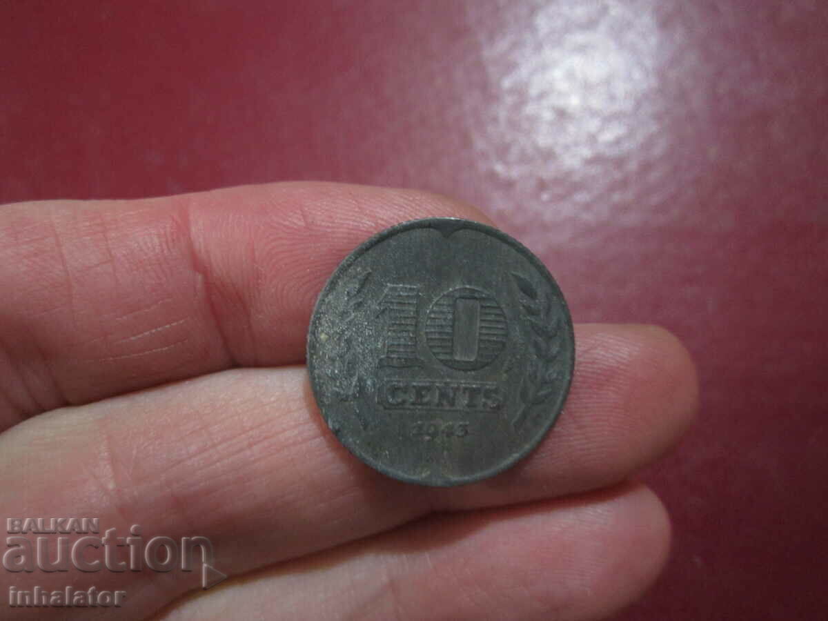 1943 год 10 цента Холандия ЦИНК