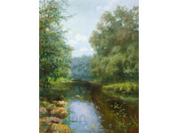 Landscape with a river - oil paints