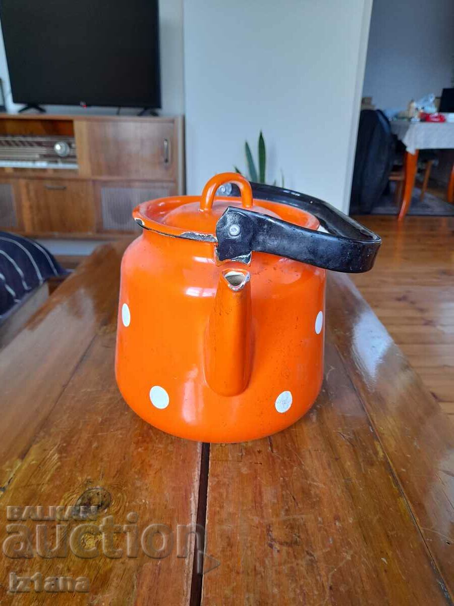 Old enamel teapot with price 35.00 BGN | € 17.90 Old enamel teapot with price 35.00 BGN | € 17.90