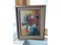 Beautiful oil painting on canvas - leather signature frame