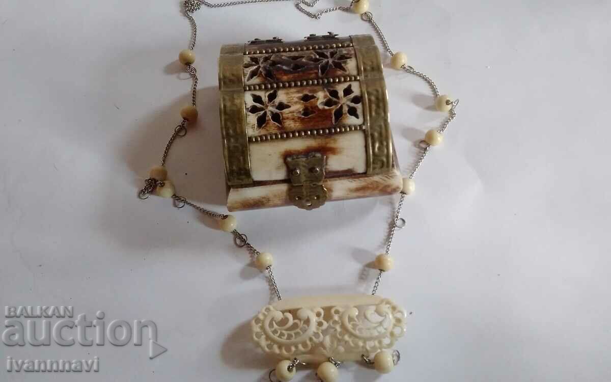 Old Iran camel bone box and camel bone necklace