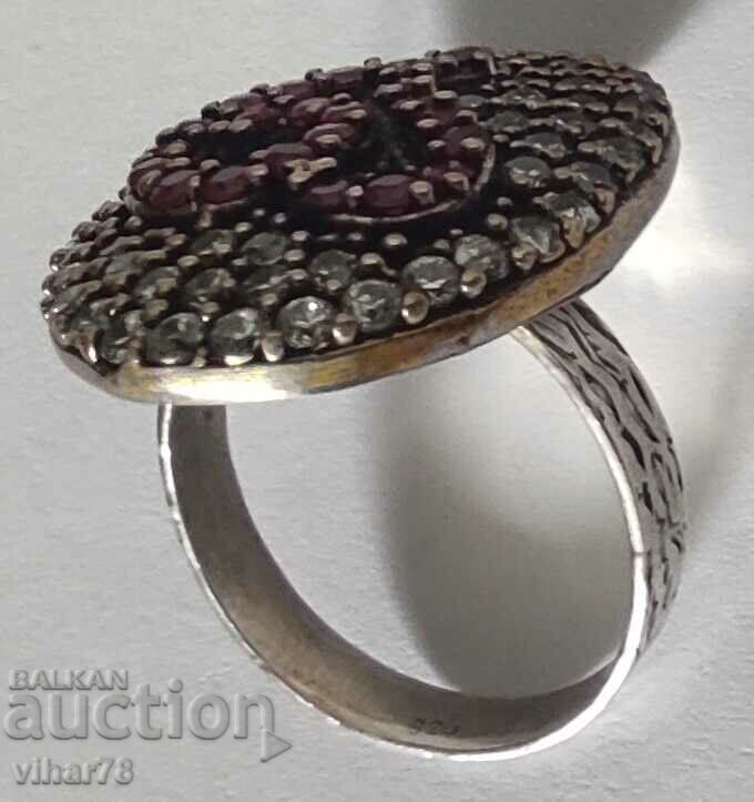 SOLID SILVER RING WITH HUGE CROWN RUBIES AND ZIRCONIA - 5 SOLID SILVER RING WITH HUGE CROWN RUBIES AND ZIRCONIA - 5