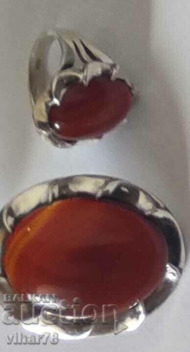 MASSIVE CARNELOL PENDANT AND RING SET - 5