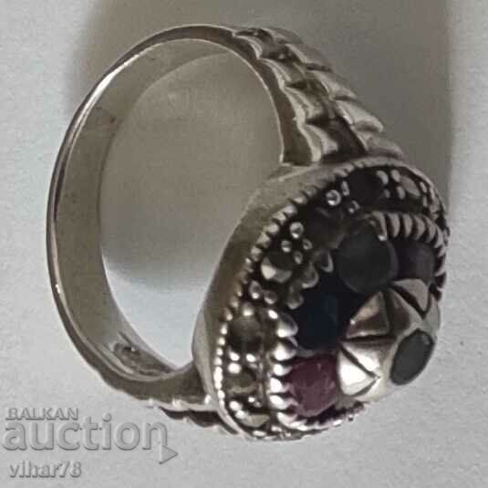 INEL DE ARGINT VECHI CU SMERALDE NATURALE, RUBINE, SAFIRE - 5