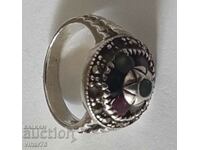 OLD SILVER RING WITH NATURAL EMERALDS, RUBIES, SAPPHIRES