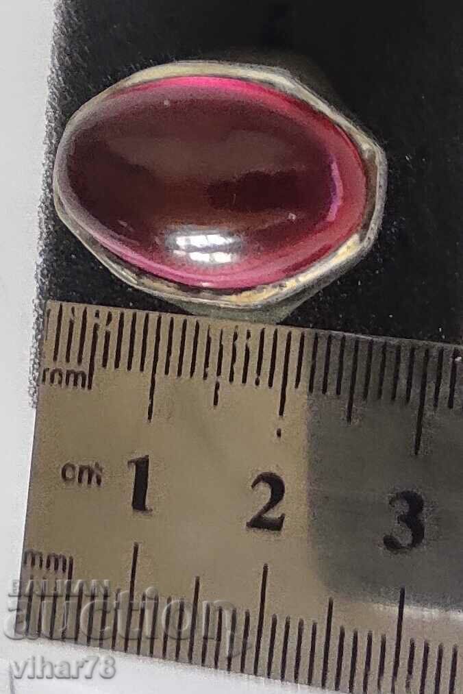 MEN'S SOLID OLD SILVER RING WITH RUBY - 5 MEN'S SOLID OLD SILVER RING WITH RUBY - 5