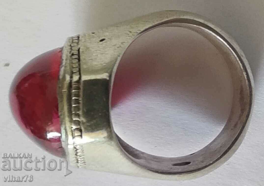 MEN'S SOLID OLD SILVER RING WITH RUBY - 6 MEN'S SOLID OLD SILVER RING WITH RUBY - 6