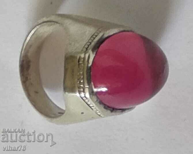 MEN'S SOLID OLD SILVER RING WITH RUBY