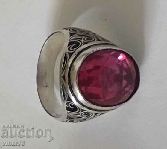 MEN'S SOLID SILVER RING WITH RUBY - 5 MEN'S SOLID SILVER RING WITH RUBY - 5