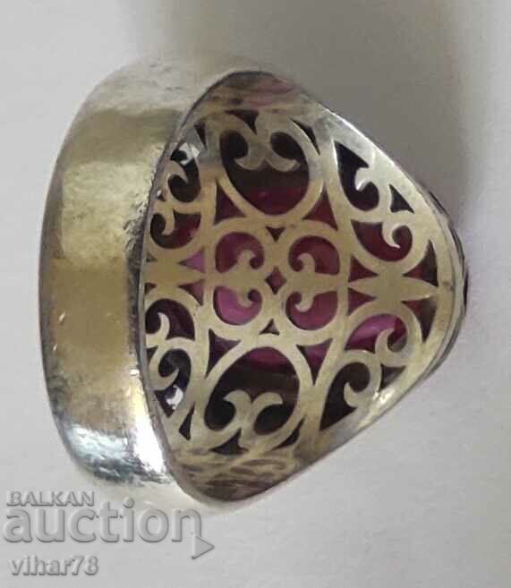 MEN'S SOLID SILVER RING WITH RUBY - 7 MEN'S SOLID SILVER RING WITH RUBY - 7