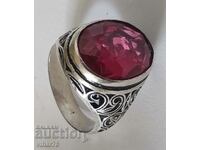 MEN'S SOLID SILVER RING WITH RUBY