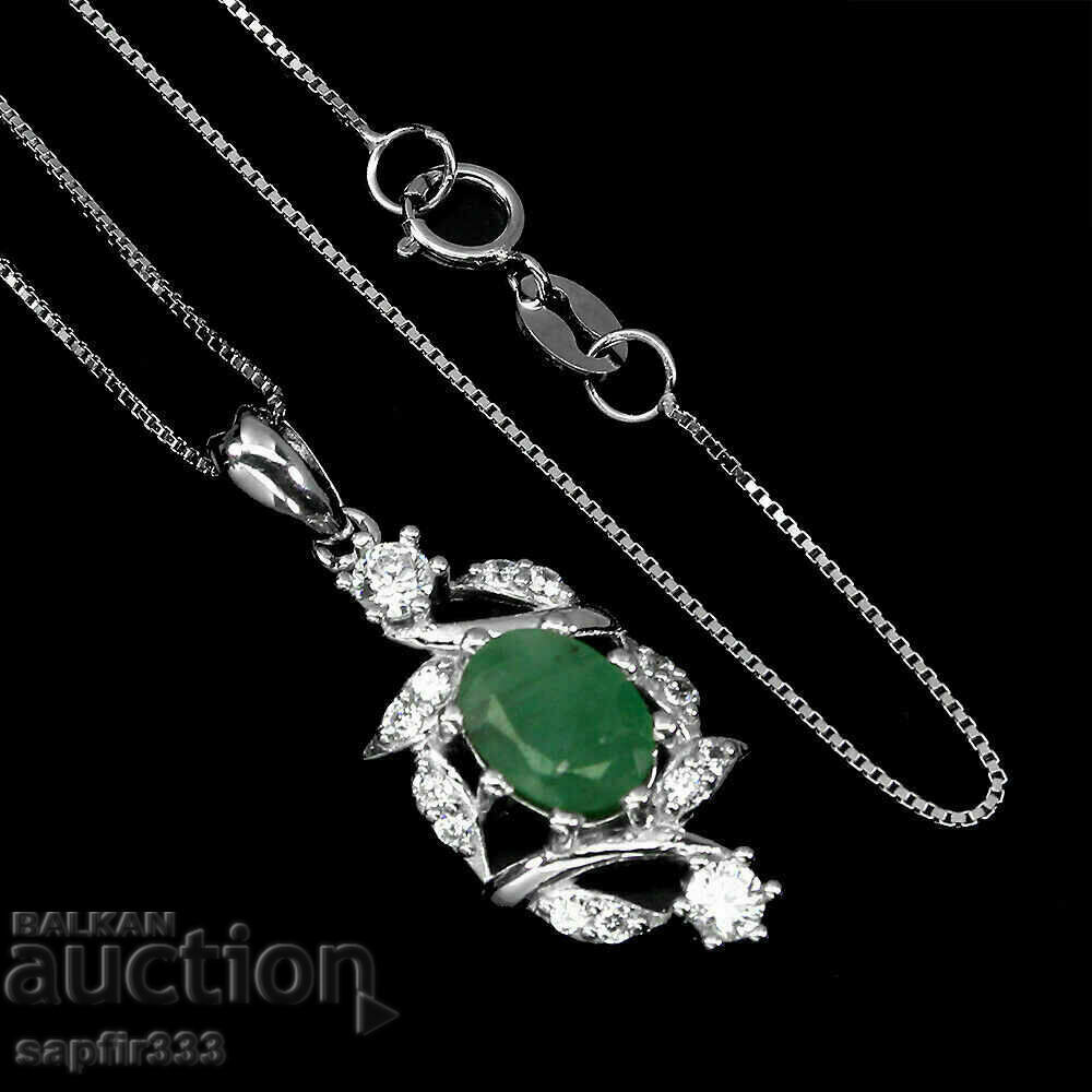 FINE SILVER MEDALLION WITH NATURAL EMERALD AND ZIRCONIA