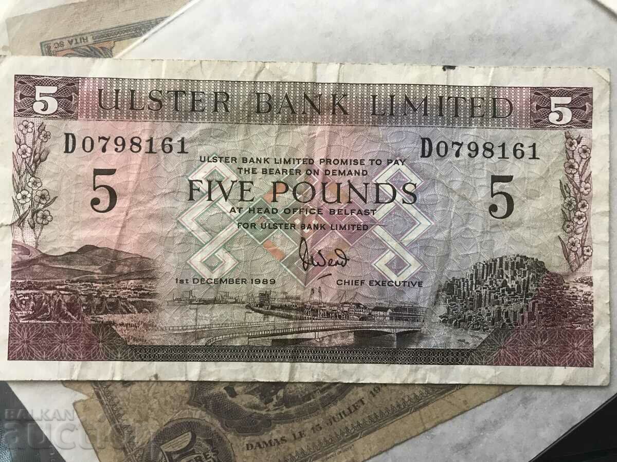 Northern Ireland 5 Pounds 1989 Ulster Bank