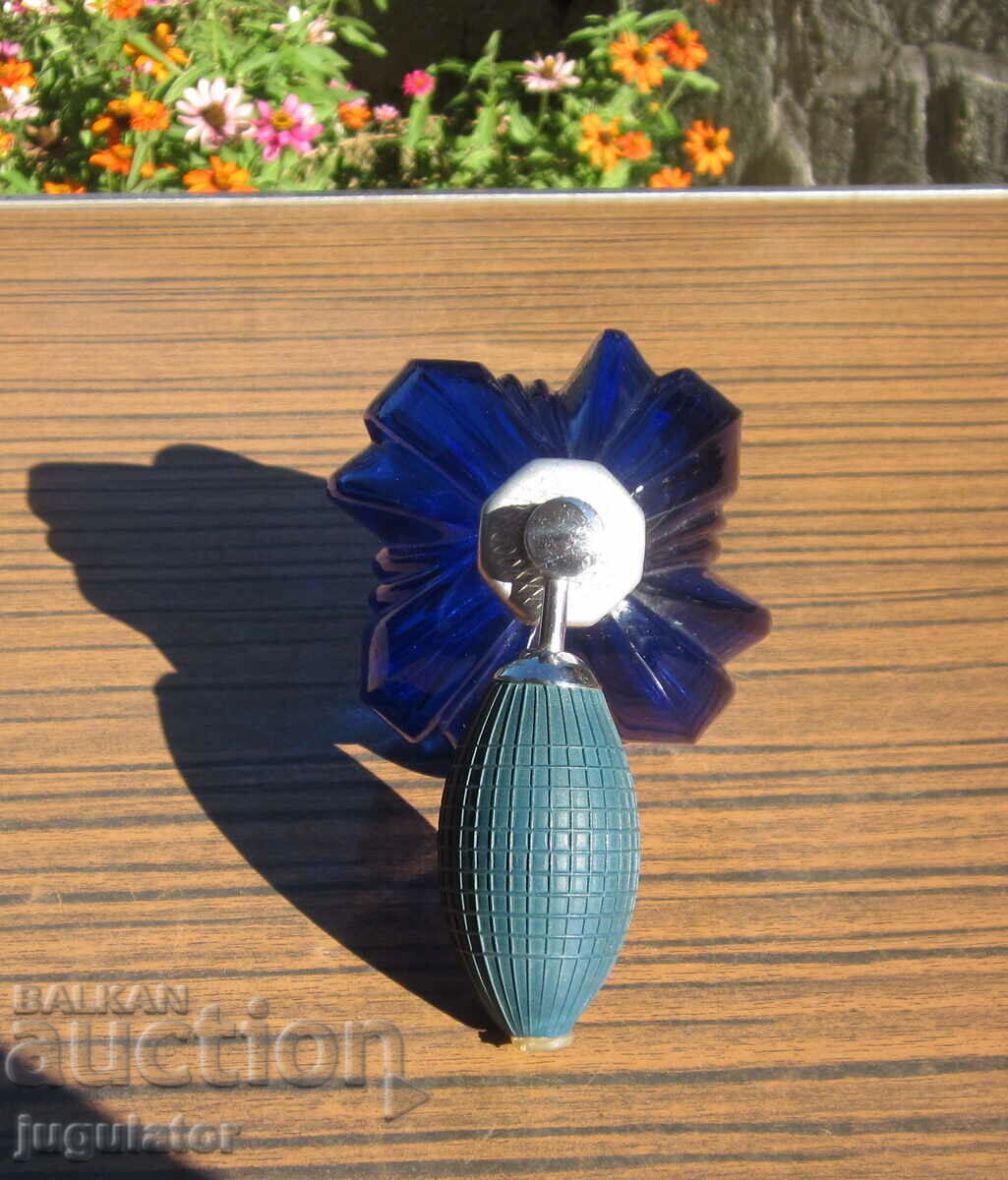 vintage table top cobalt glass perfume bottle with pump - 5