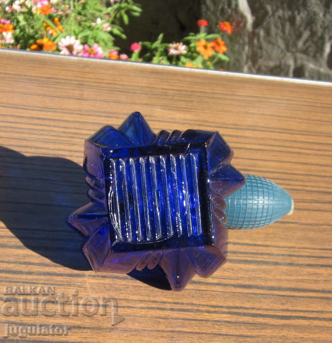 vintage table top cobalt glass perfume bottle with pump - 6