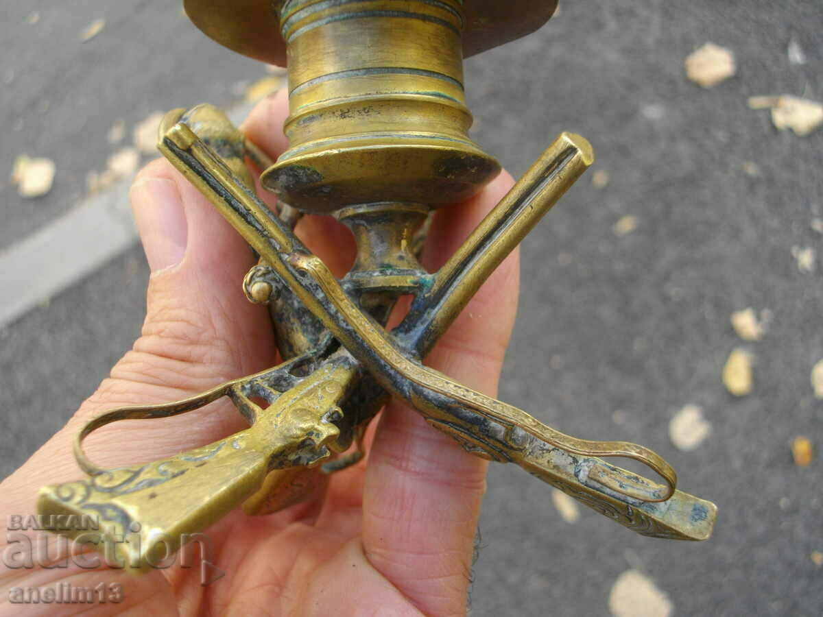 OLD BRONZE CANDLESTICK LAVA MOTIFS - 5