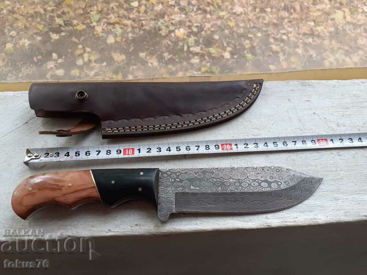 Great hunting knife damascus steel new with leather handle - 5