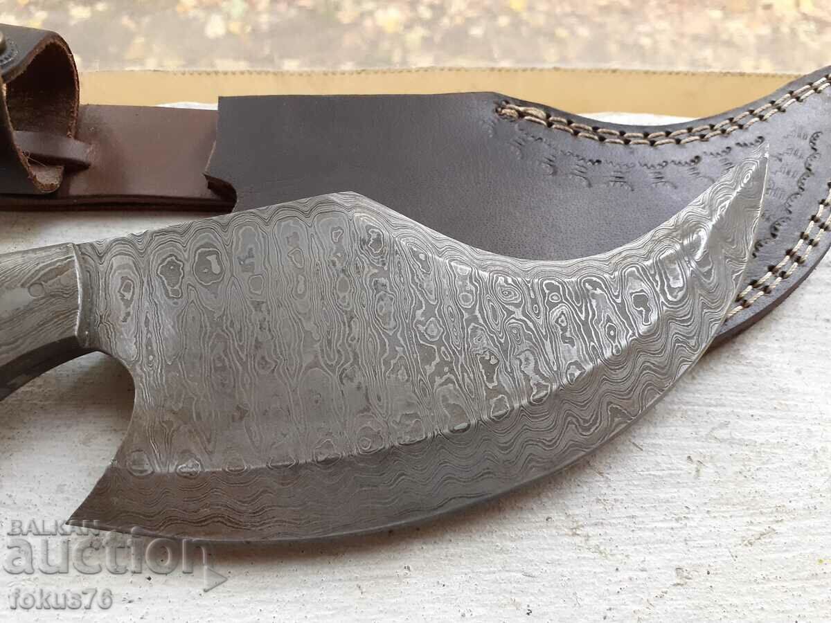 Auction Great knife ax saber damascus steel new leather scabbard Auction Great knife ax saber damascus steel new leather scabbard