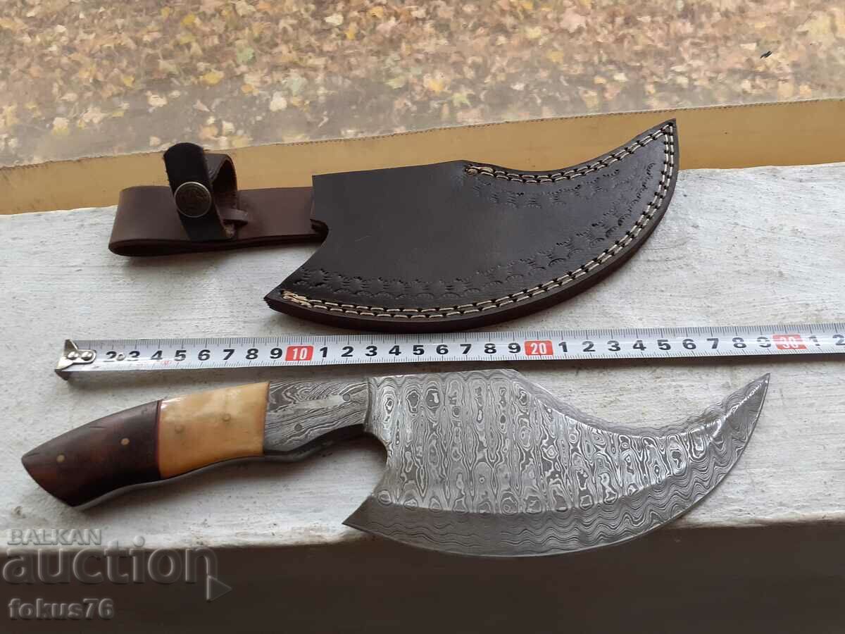 Delivery of Great knife ax saber damascus steel new leather scabbard Delivery of Great knife ax saber damascus steel new leather scabbard