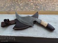 Great knife ax saber damascus steel new leather scabbard