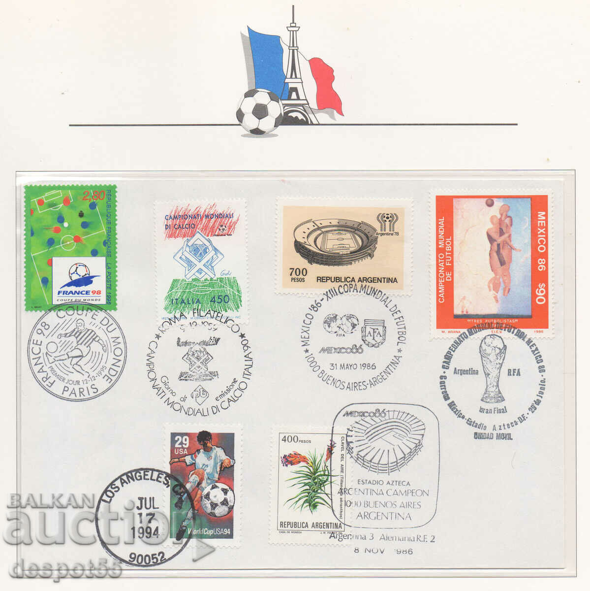 1986-96. Philatelic card with football events, stamps and stamps