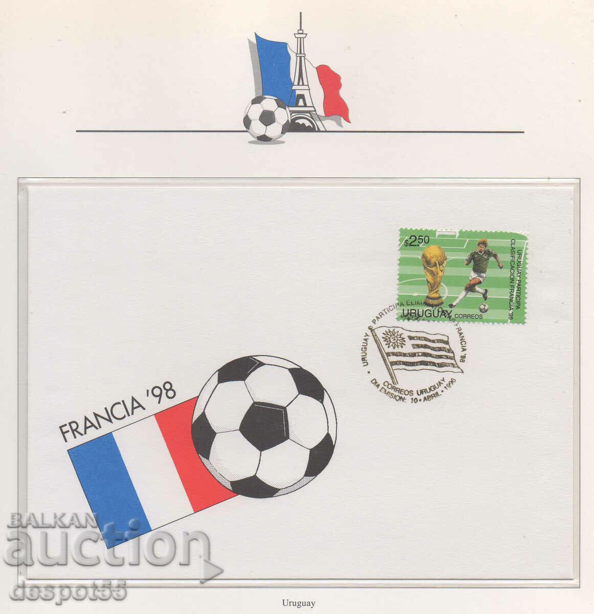 1996. Uruguay. World Cup in football - France '98. An envelope.