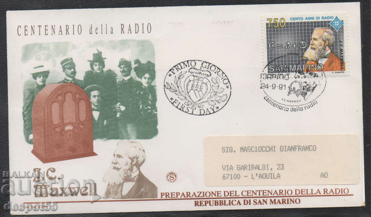 1991. San Marino. 100 years of radio. An envelope.
