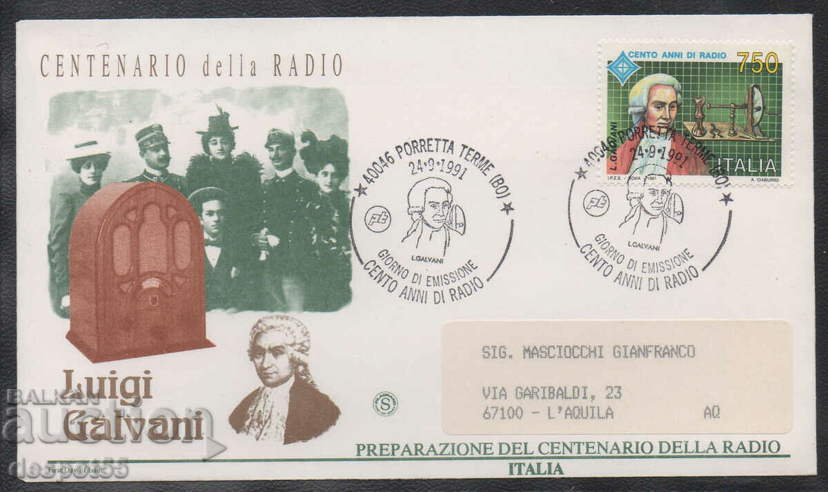 1991. Italia. 100 de ani de radio. Un plic.