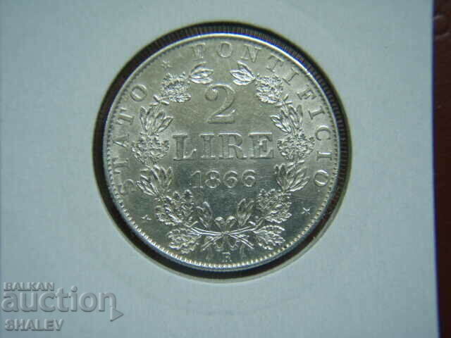 Livrarea 2 Lire 1866 Vaticana - AU/Unc Livrarea 2 Lire 1866 Vaticana - AU/Unc