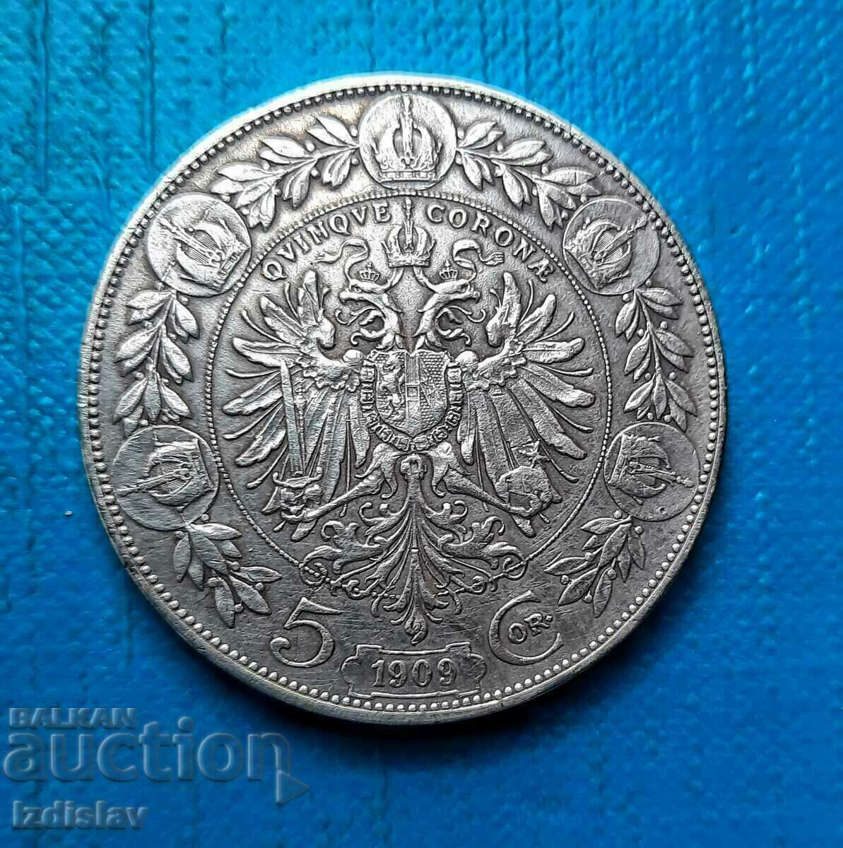 5 крони от 1909 гФранц Йосиф I Австро- Унгария с цена 250.00 лв. | € 127.82 5 крони от 1909 гФранц Йосиф I Австро- Унгария с цена 250.00 лв. | € 127.82