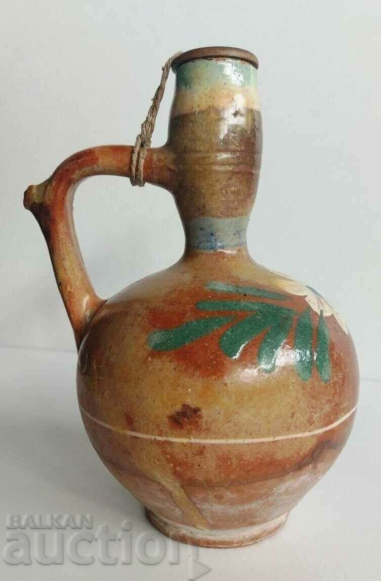OLD AUTHENTIC CERAMIC PRINTED PITCHER WITH BUCKLE LID
