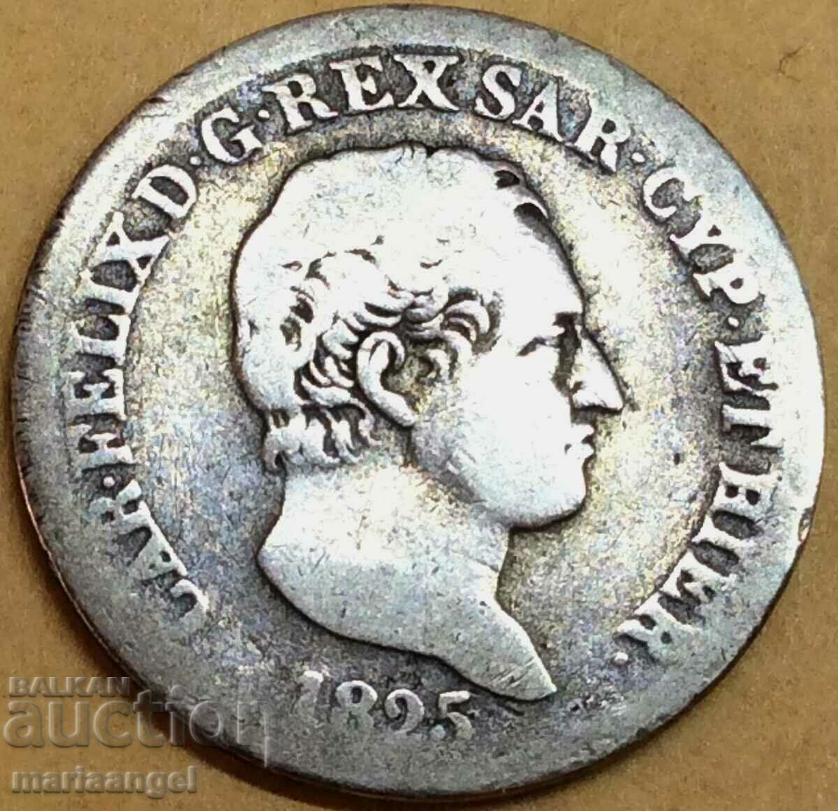 Italia 25 centesimi 1825 Carlo Felice argint - foarte rar