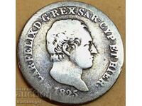 Италия 25 чентесими 1825 Карло Феличе сребро - много рядка