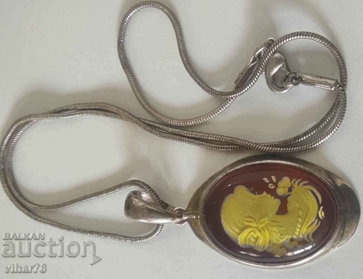 SILVER MEDALLION WITH AMBER - 5 SILVER MEDALLION WITH AMBER - 5