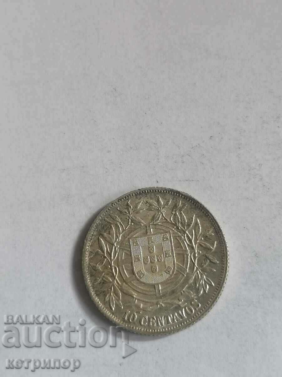 10 сентавос Португалия 1915 г. Сребърна