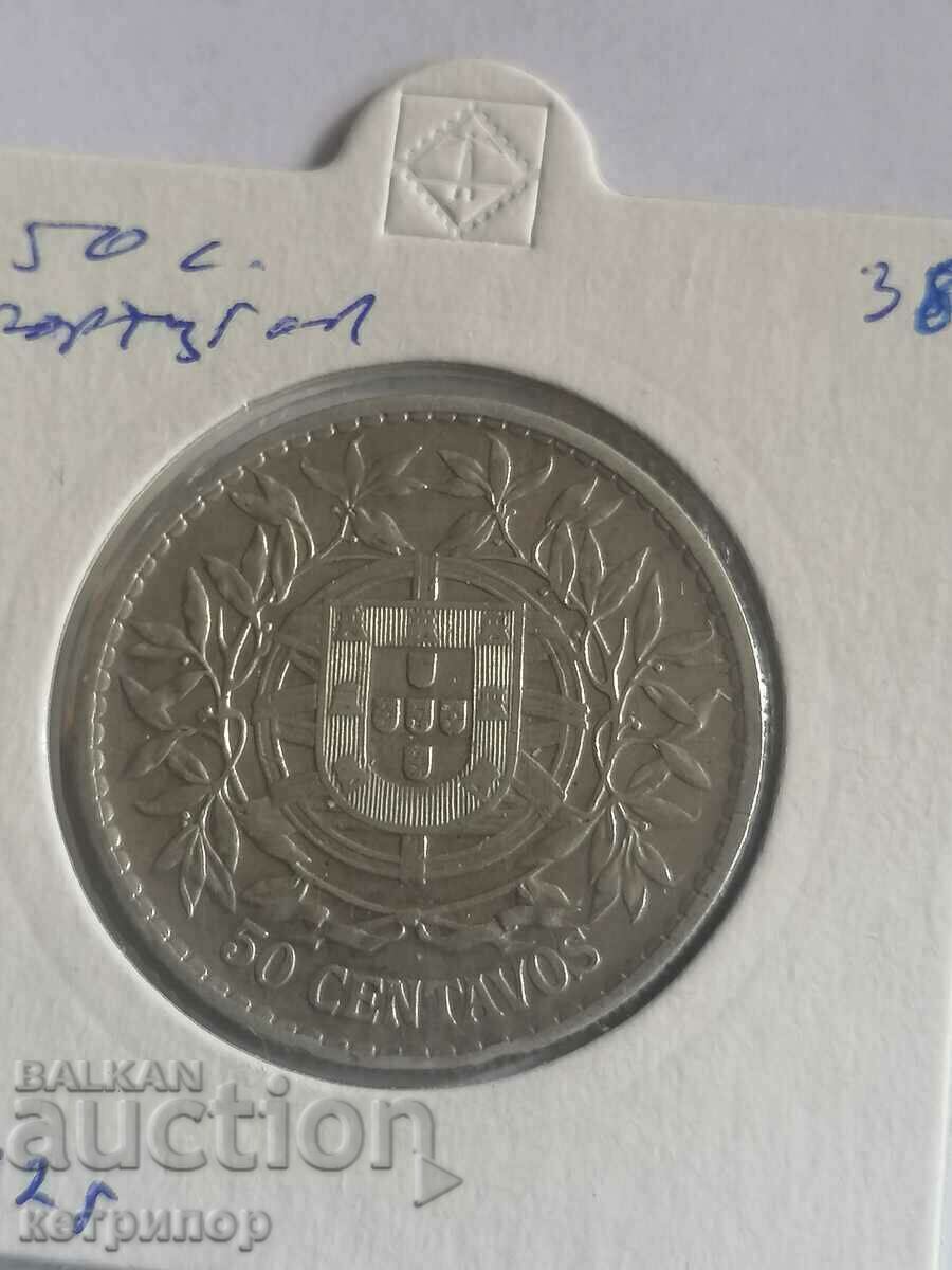 50 сентавос Португалия 1912 г. Сребърна