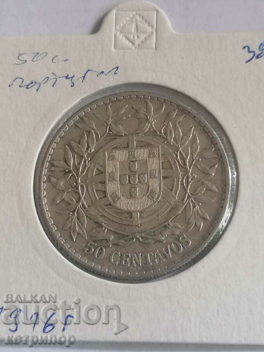 50 Centavos Portugalia 1916 Argint