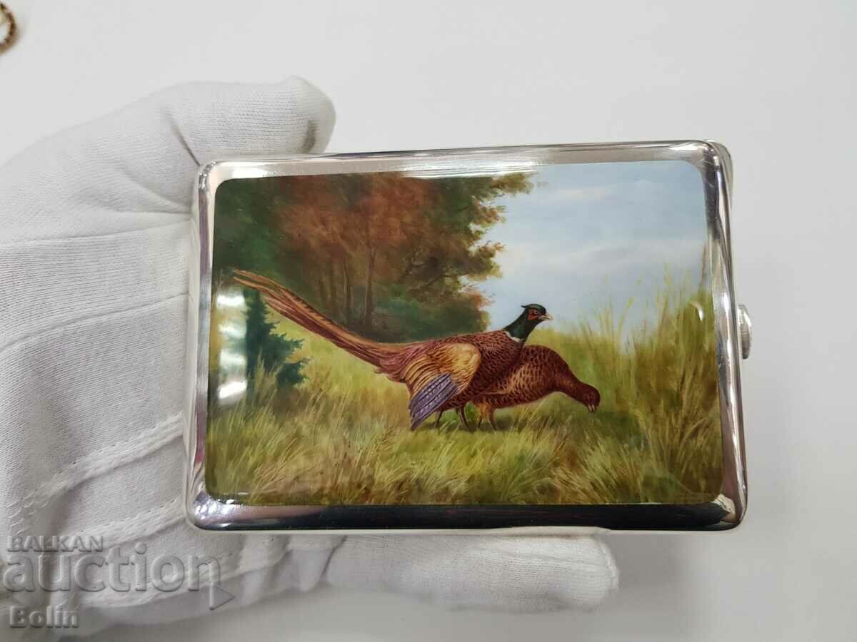 Museum rare silver snuffbox with pictorial enamel Germany