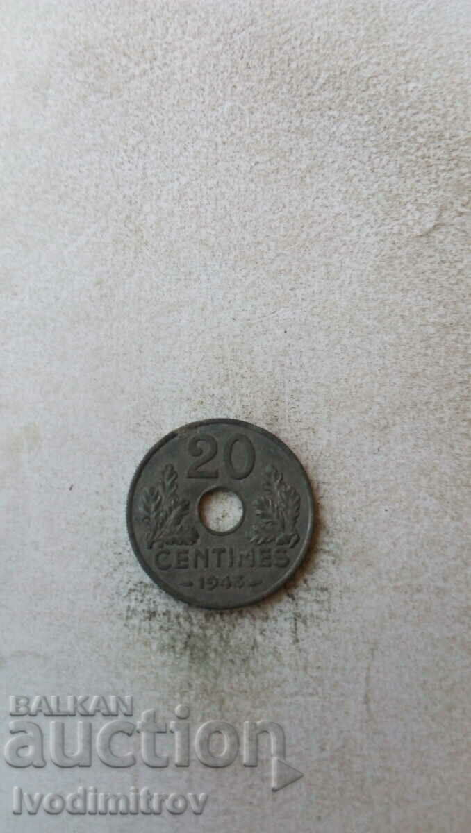 France HIGHER 20 centimes 1943
