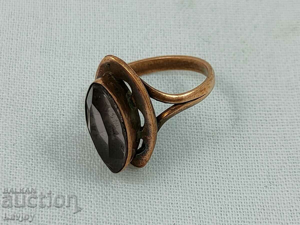 Auction Old gold-plated ring with a violet-colored stone Auction Old gold-plated ring with a violet-colored stone