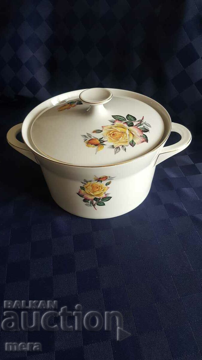 Porcelain large soup bowl Bavarian rose