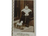 CHILD HORSE TOY PRINCIPAL OLD PHOTO PHOTOGRAPHY CARDBOARD